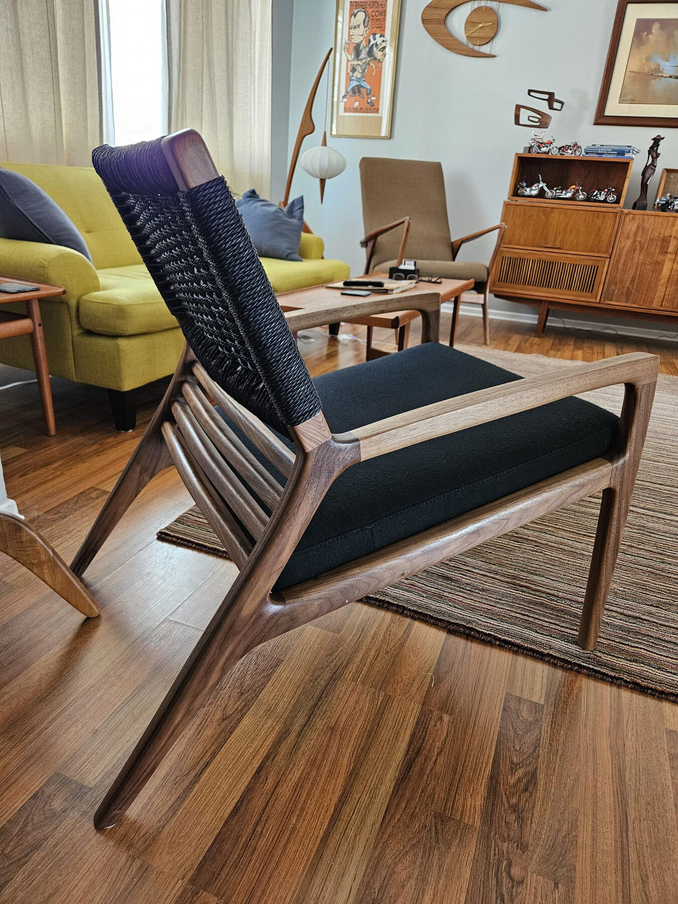 Danish Paper Cord Woven Lounge Chair (Black Walnut)