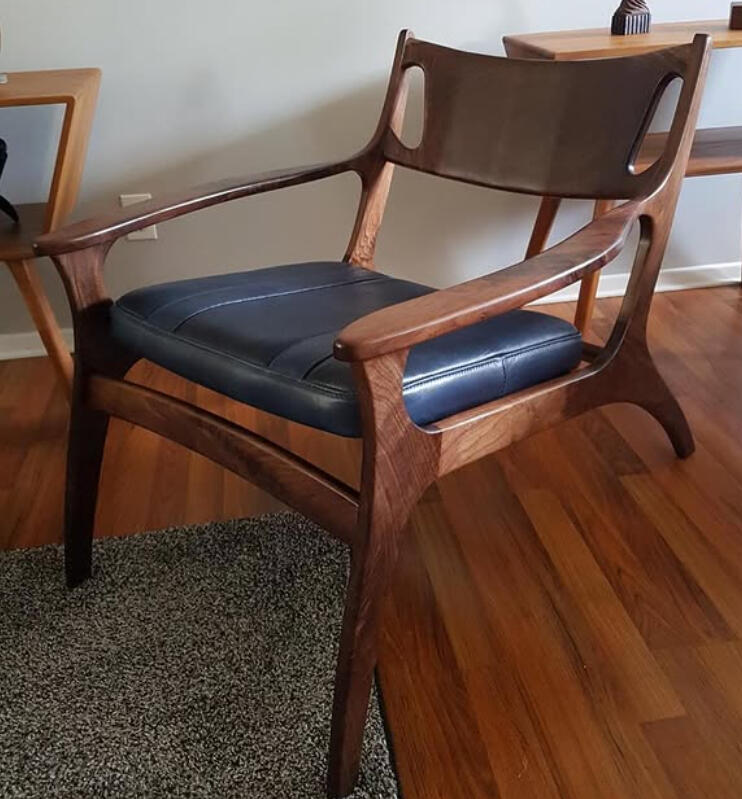 Lounge Chair (Black Curly Walnut with Blue Leather)